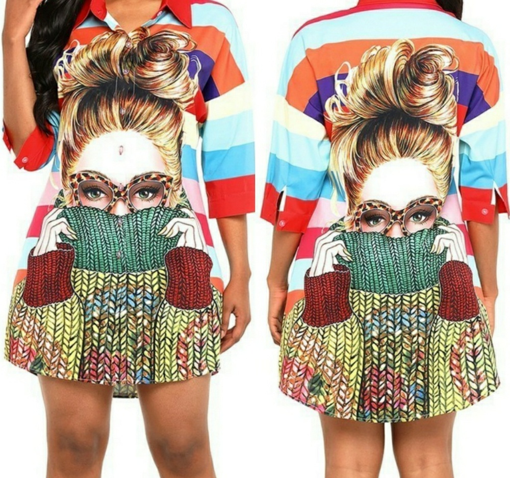 Print Turnic Shirt Dress